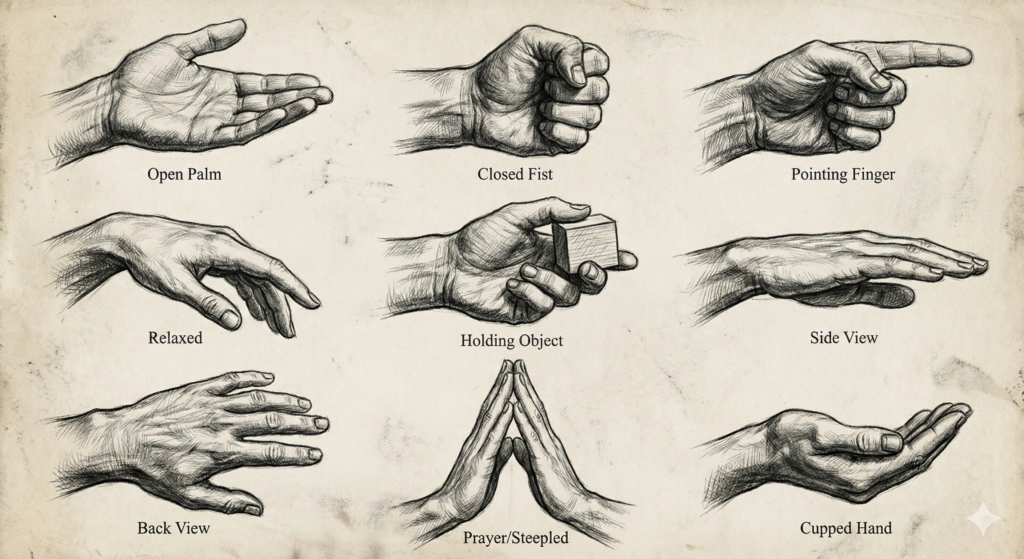 Mastering Drawings in Hands: A Comprehensive Guide to Realistic Hand Art 5 Drawings in Hands: Collection of hand gesture sketches showing different poses including open palm, fist, pointing, and relaxed positions