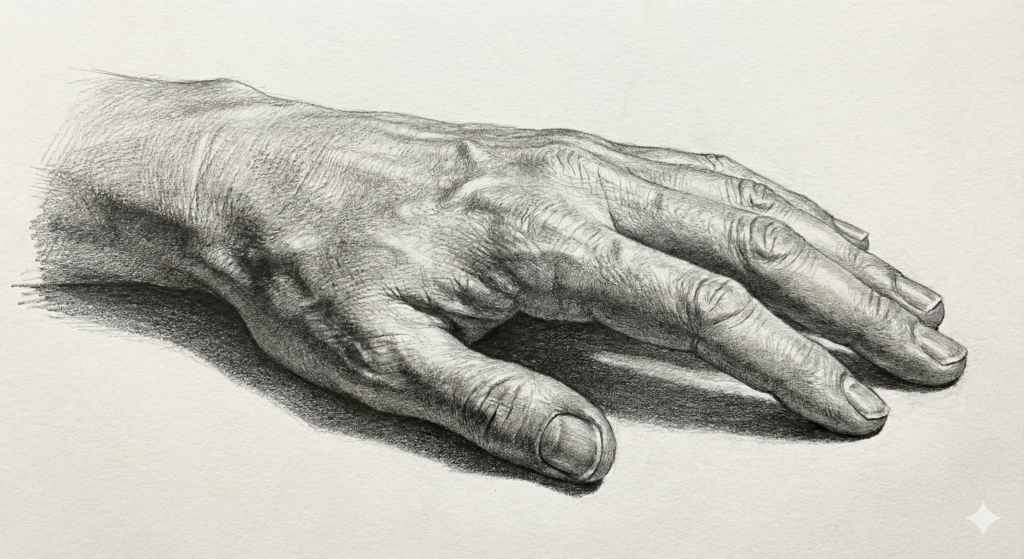 Mastering Drawings in Hands: A Comprehensive Guide to Realistic Hand Art 6 Realistic hand drawing demonstrating proper shading techniques with highlights and shadows creating three-dimensional form