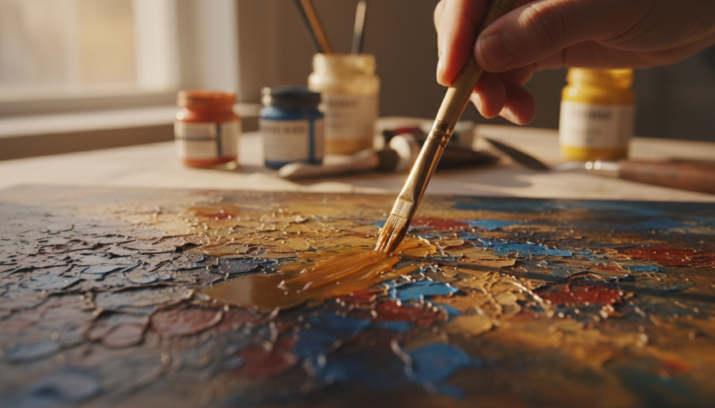 applying flat glaze over oil painting