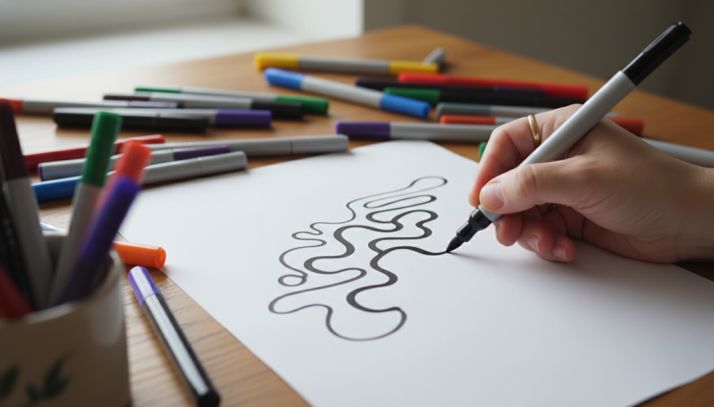 Neurographic art begins with a single, intuitive line that explores the page. Neurographic Art for Beginners: A Complete Guide to Therapeutic Drawing - drawing lines example