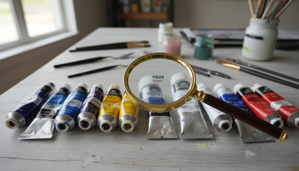 pigment code visible on tubes of paint