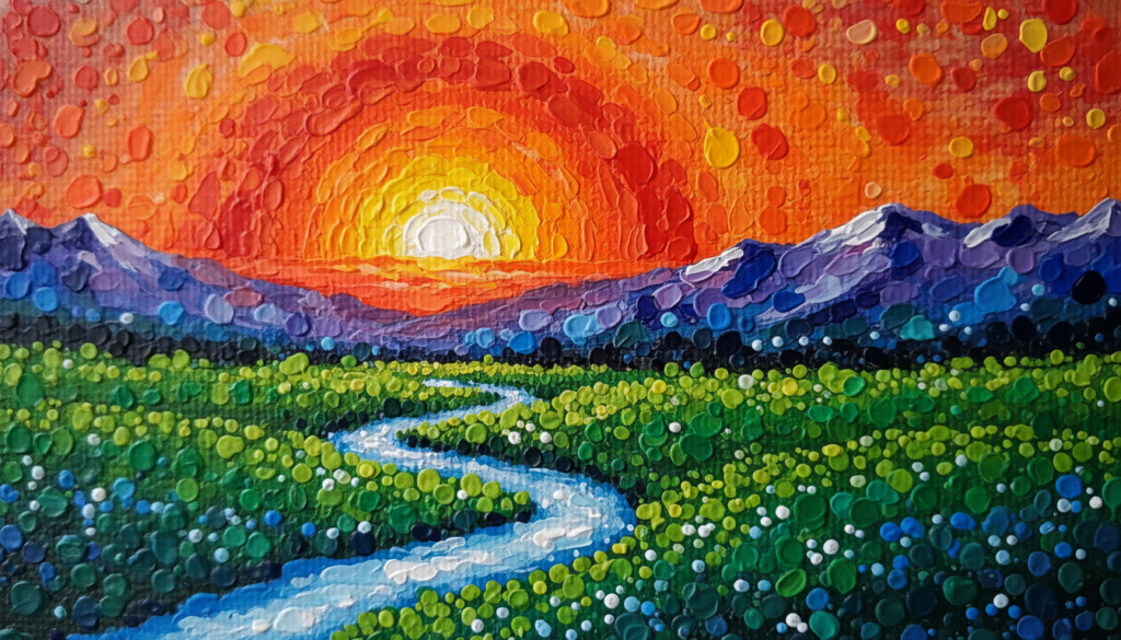 Q-Tip Pointillism Landscape for Beginners - sunset over hills