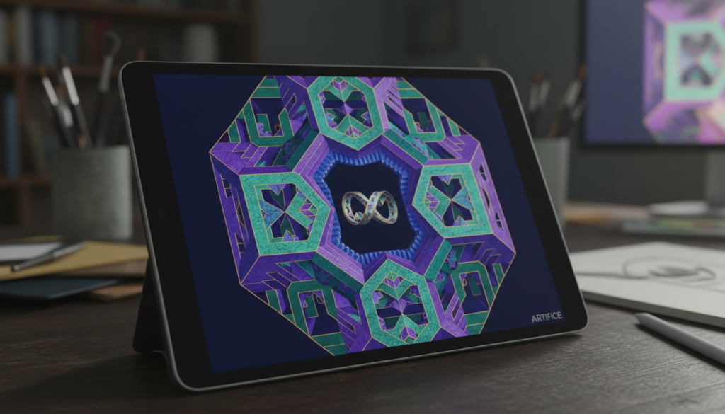 Digital art optical illusion design on tablet image 7