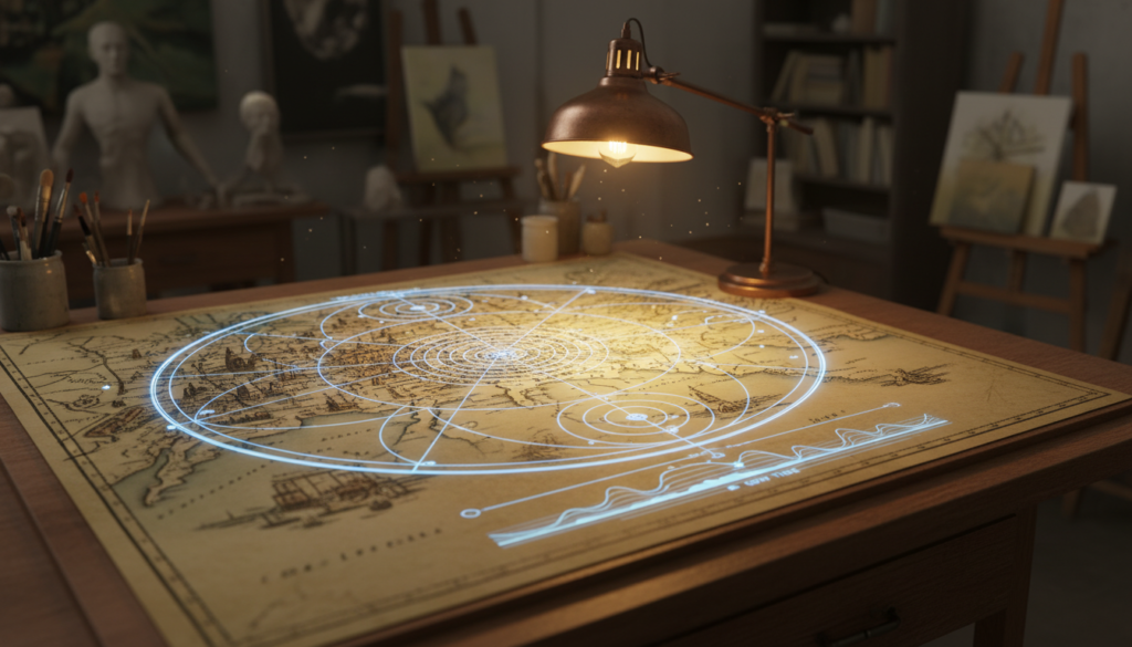 Old Map and geometry on table