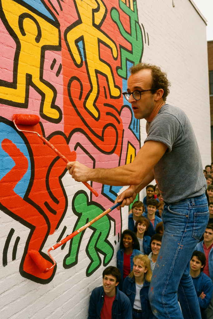 Unlocking the World of Keith Haring Drawings: Style, Symbolism & Impact 6 Close-up detail of Keith Haring artwork showing his characteristic thick, continuous black lines and simplified forms demonstrating technical precision