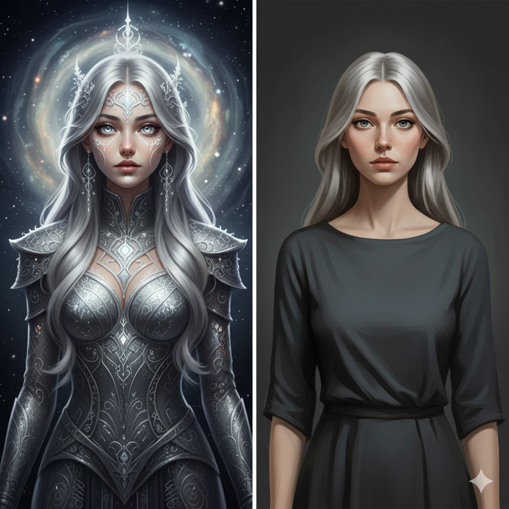 Side-by-side comparison showing high stylize versus low stylize settings in AI-generated painting references