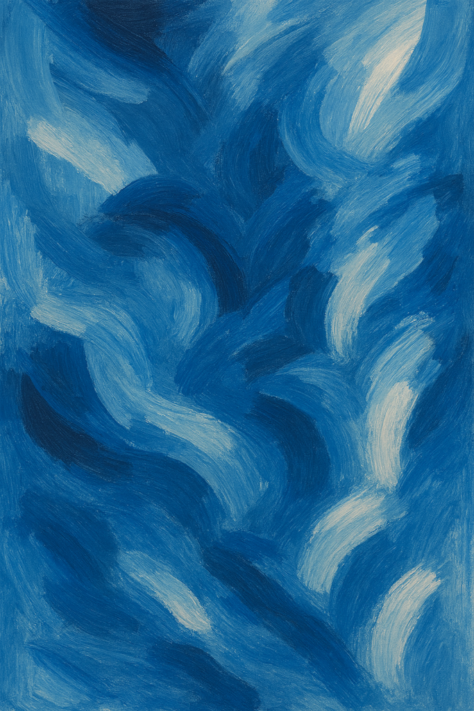 Abstract painting using multiple shades and tints of blue from light to dark