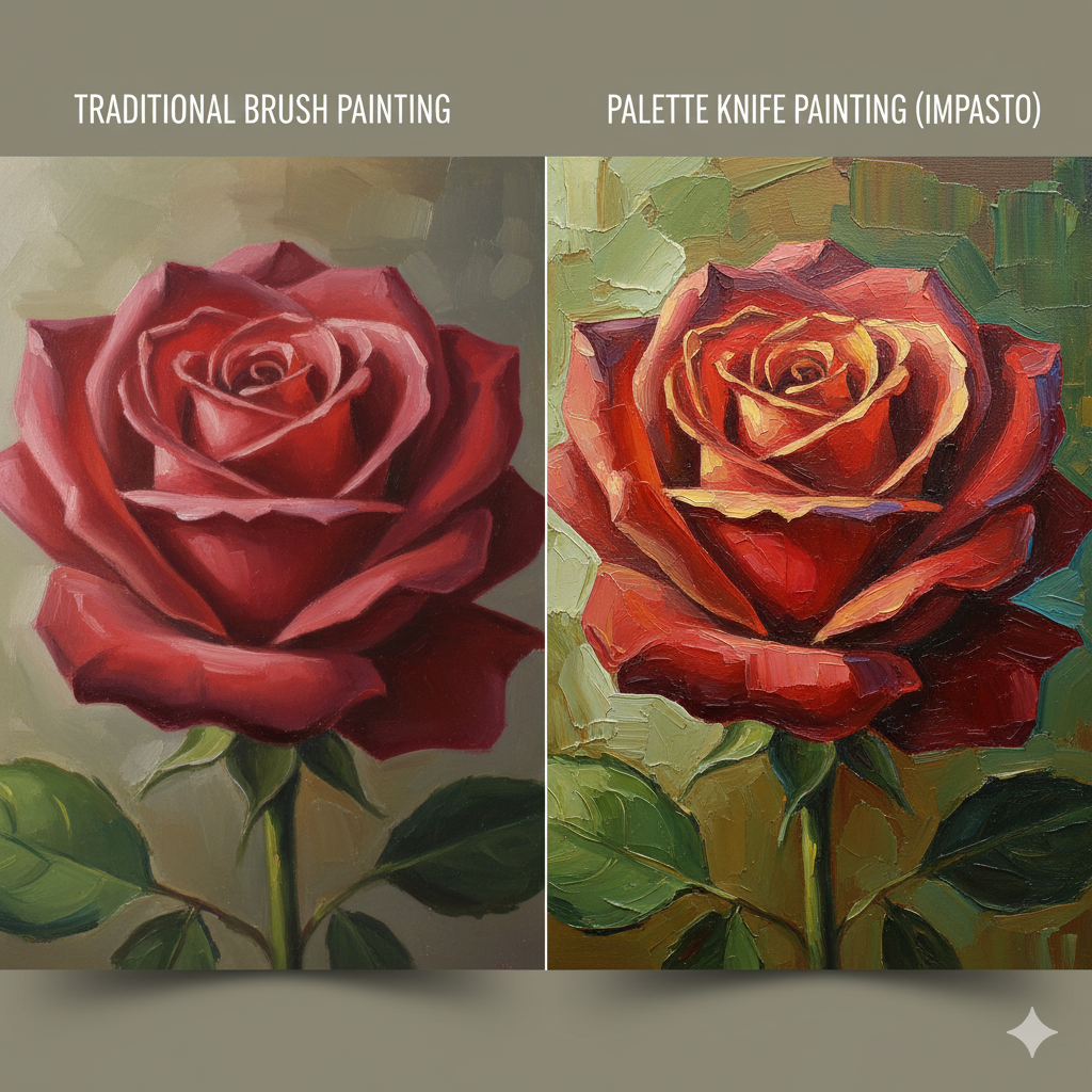 Master Palette Knife Painting: Techniques, Tools, and the Science of Impasto 4 palette knife v brush