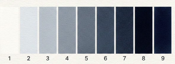 value scale - pure white to dark blue