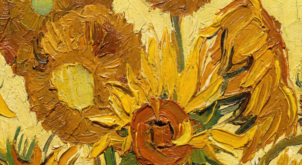 Did Van Gogh Eat Yellow Paint? The Truth Behind The Myth 4 Close-up detail of Van Gogh Sunflowers painting showing thick yellow paint application and expressive brushstrokes