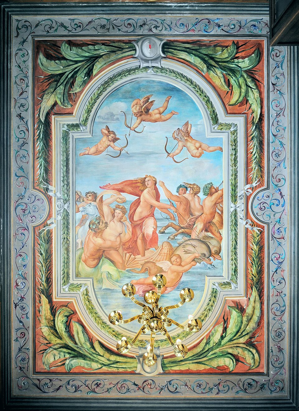 Discovering Genius: The Top 10 Raphael Paintings You Need to See 9 "Triumph of Galatea" by Raphael, painted in c. 1514. Description: This fresco is pure joy and energy! It depicts the beautiful sea nymph Galatea riding a shell chariot pulled by dolphins, surrounded by other mythological sea creatures. Unlike his more serious religious works, this painting is a celebration of life, love, and classical mythology, bursting with movement and vibrant color.. Interesting fact: Raphael famously claimed he did not model Galatea on any single person, but on a certain idea of perfect beauty that he held in his mind.