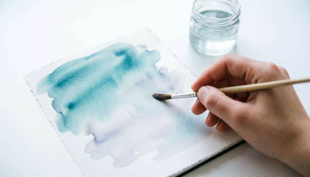 Painting for Stress Relief: A Beginner's Guide to Calming Your Mind Through Art 3 Breath-stroke painting technique: rhythmic watercolor strokes in calming teal gradient for mindfulness practice