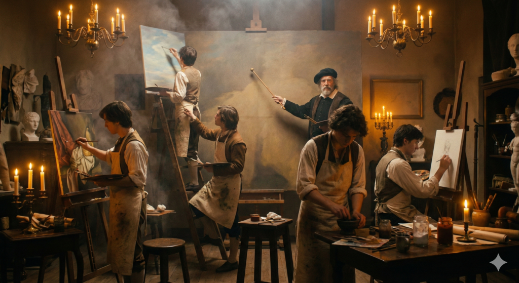An old master artist's workshop from the 1600s