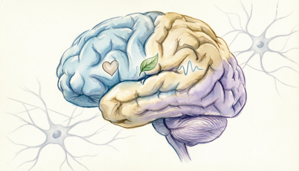 "Artistic brain illustration showing how mindful painting reduces stress and boosts mental wellbeing