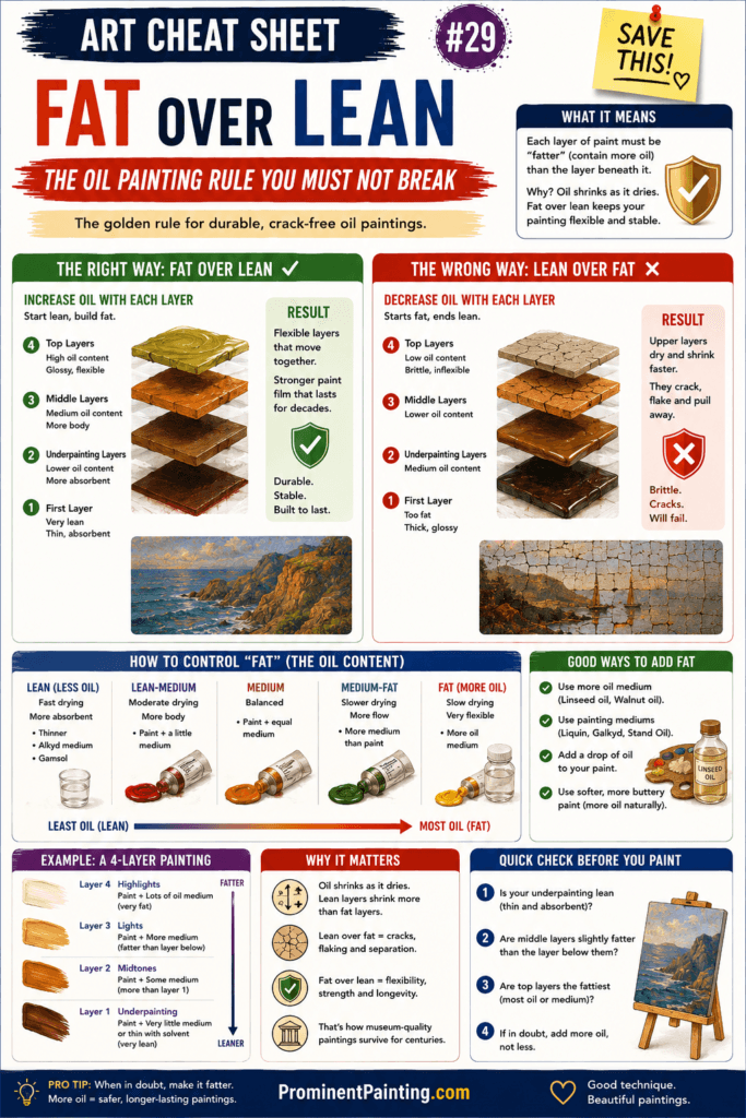 The "Fat Over Lean" Rule Explained: The Ultimate Oil Painting Guide (2025) 3 Fat Over Lean Oil Painting Cheat Sheet