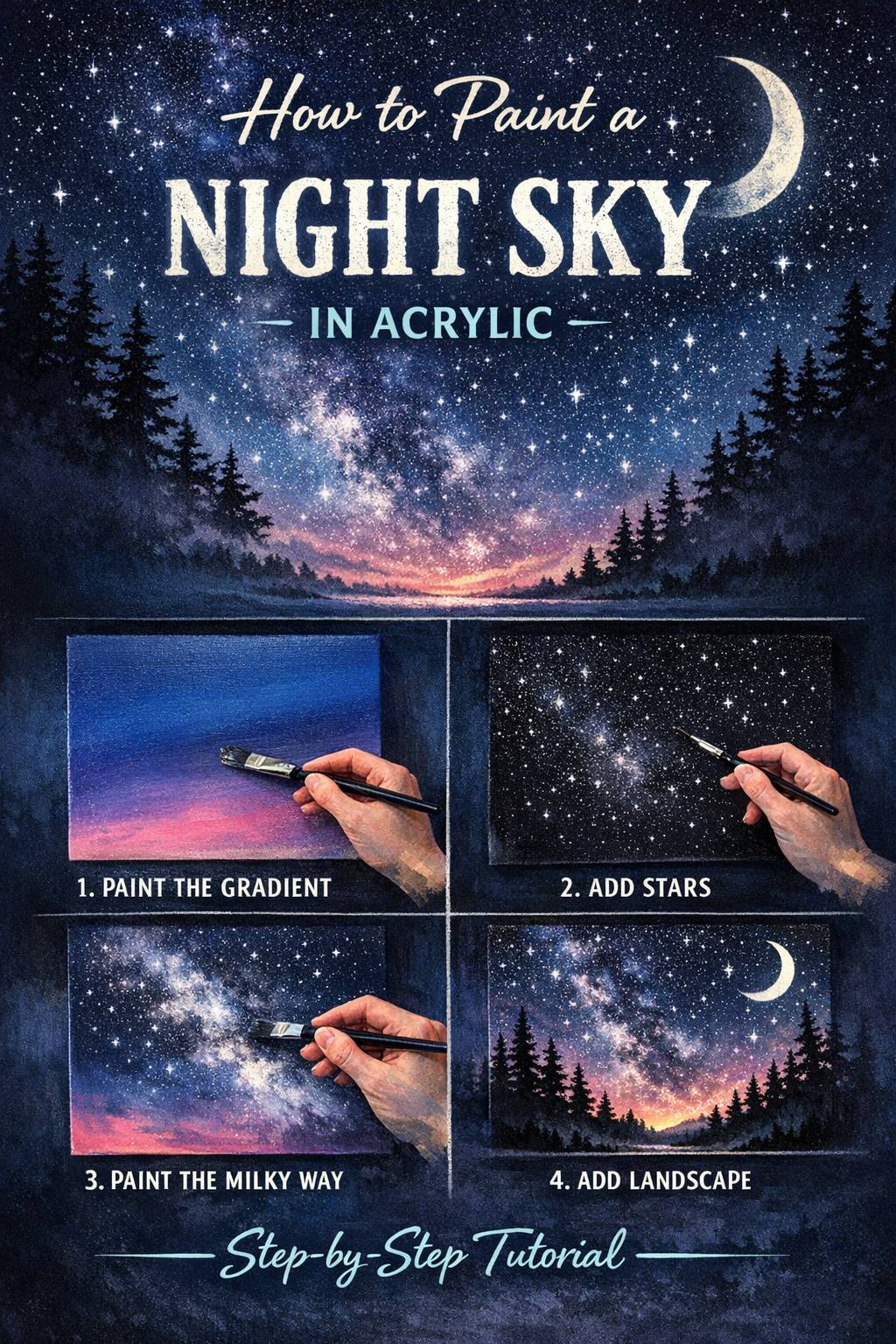 A colorful acrylic painting of a night sky on a canvas