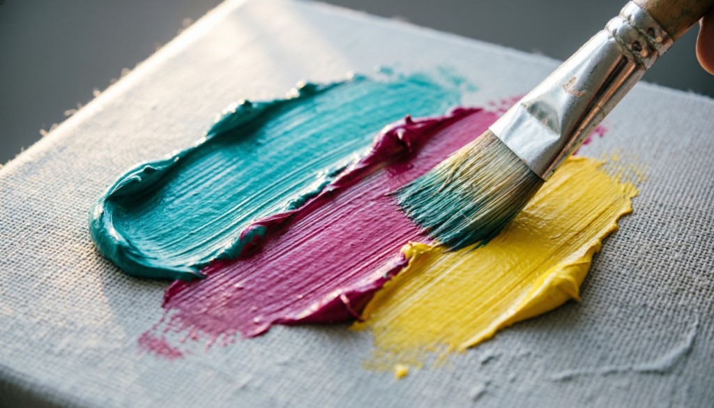 Close up of a brush painting colorful abstract strokes