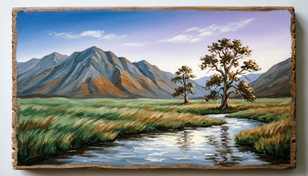 acrylic landscape on wood panel