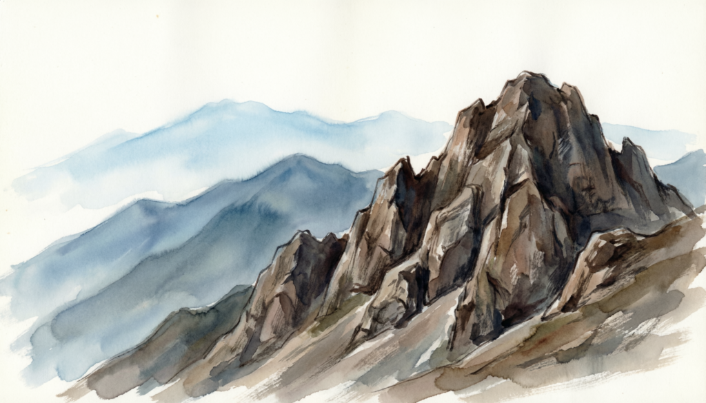 atmospheric perspective watercolor mountains