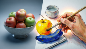 Comparison between cold AI-generated perfection and warm, vibrant naïve art painting