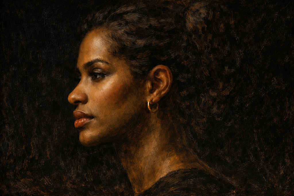 A portrait demonstrating the classic Rembrandt lighting triangle on the cheek