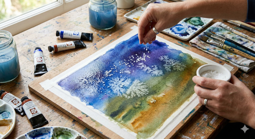 starry painting using salt technique