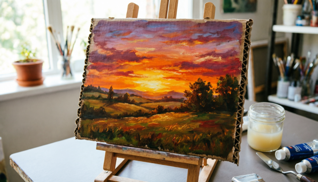 Can You Use Oil Paint on Cardboard? A Beginner's Guide 4 Can You Use Oil Paint on Cardboard? finished oil painting on cardboard
