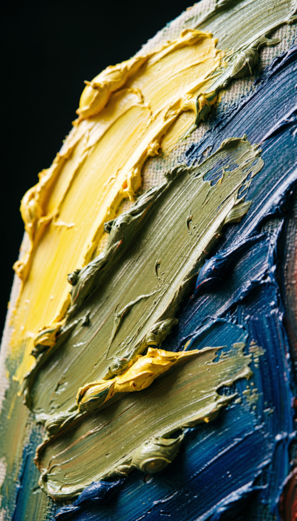 Close up of thick, textured paint brushstrokes showcasing the visible humanity art trend.