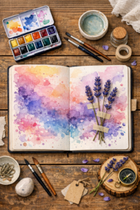 setup for watercolor journaling