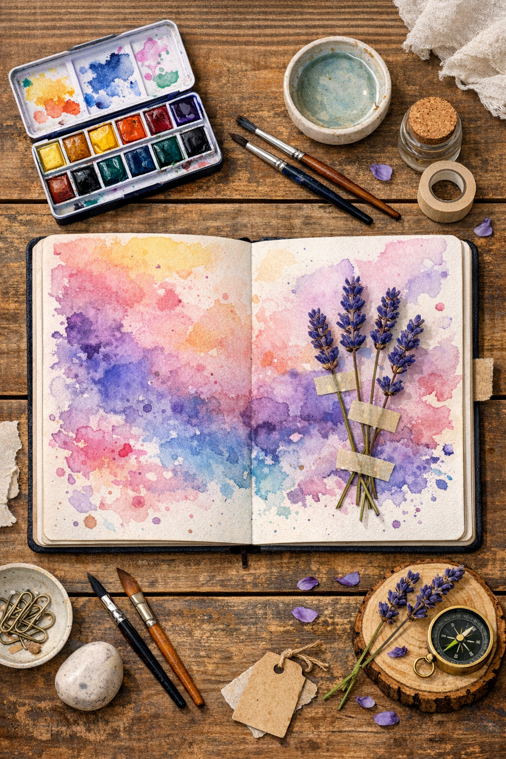 setup for watercolor journaling