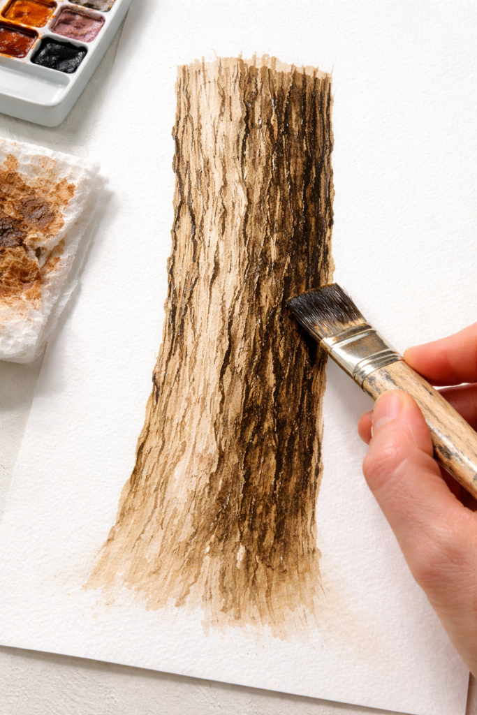 Artist adding texture to tree bark