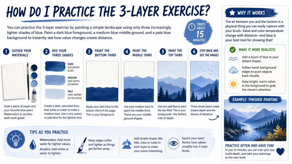 The 'Blue Distance' Trick: Atmospheric Perspective for Beginner Landscapes 4 How to master the 3 layer exercise