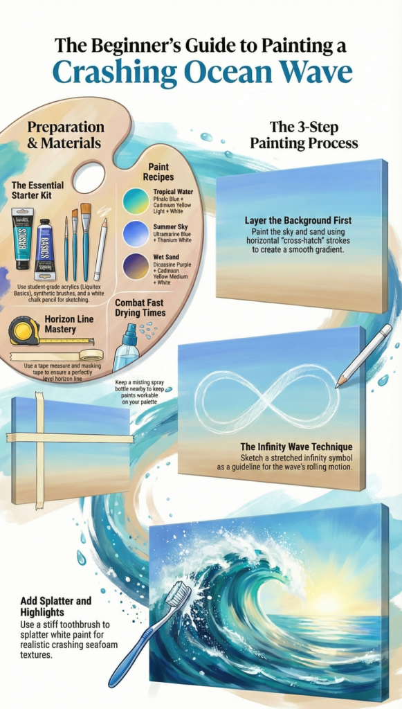 example painting seascape: crashing ocean wave infographic