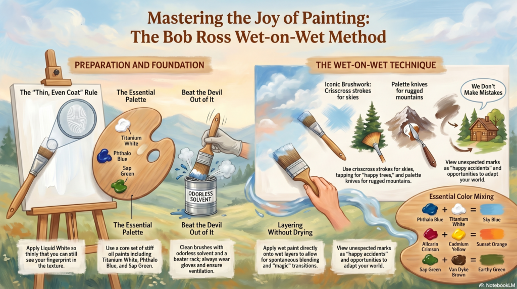 How to Paint Like Bob Ross: A Beginner's Guide to Wet-on-Wet infographic