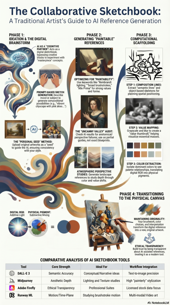 How to Use AI painting Reference Generator as a Collaborative Sketchbook for Traditional Painting 3 Artist's Guide to AI References Infographic