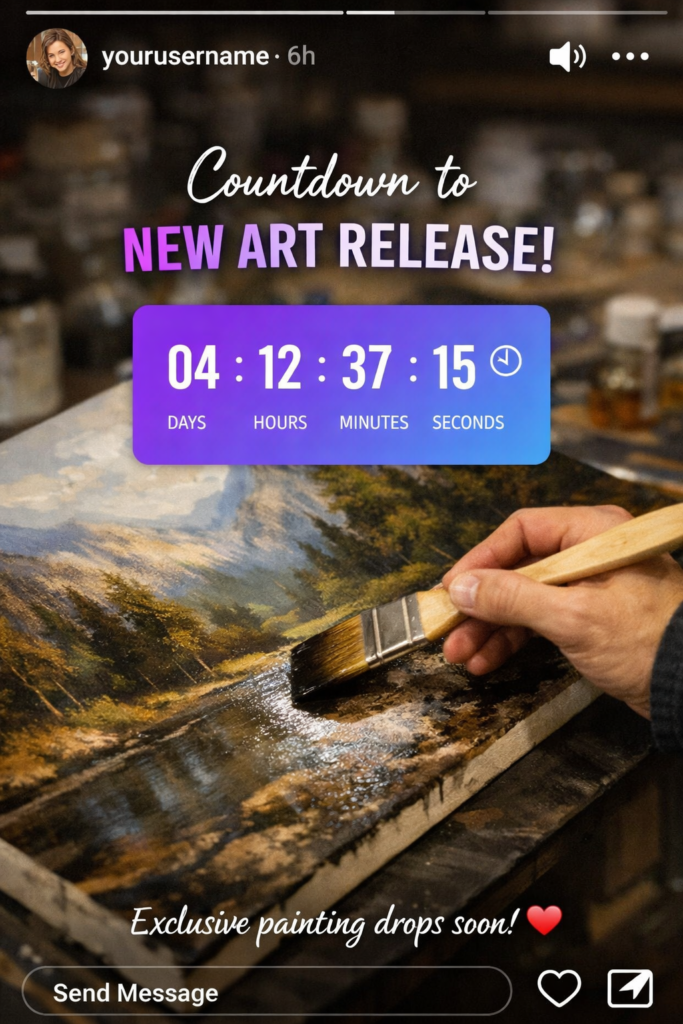 The Artist's Guide: How to Sell Art on Instagram Without a Massive Following 6 Countdown sticker for an upcoming artwork release