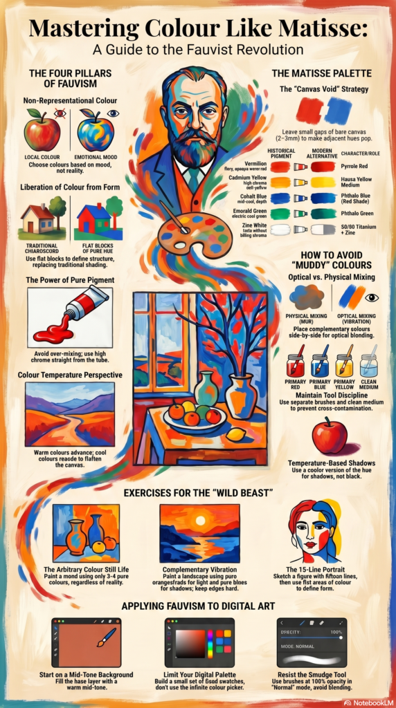 Mastering Colour Like Matisse: The Fauvist Colour Guide 3 Unlock the secrets of the Fauvist revolution with this comprehensive art guide. Learn Matisse's colour theory, pure pigment techniques, and practical painting exercises to elevate both your traditional and digital artwork.