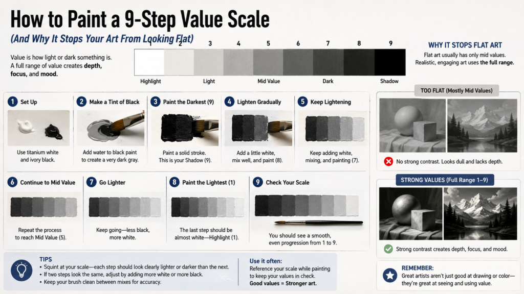 How to paint a 9-step value scale