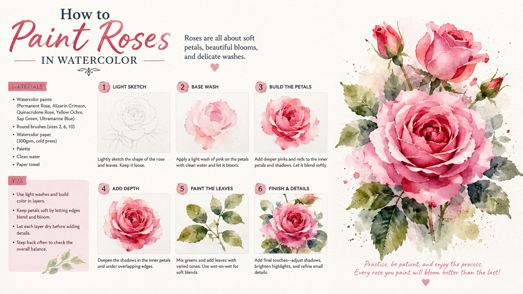 How to paint roses in watercolor banner