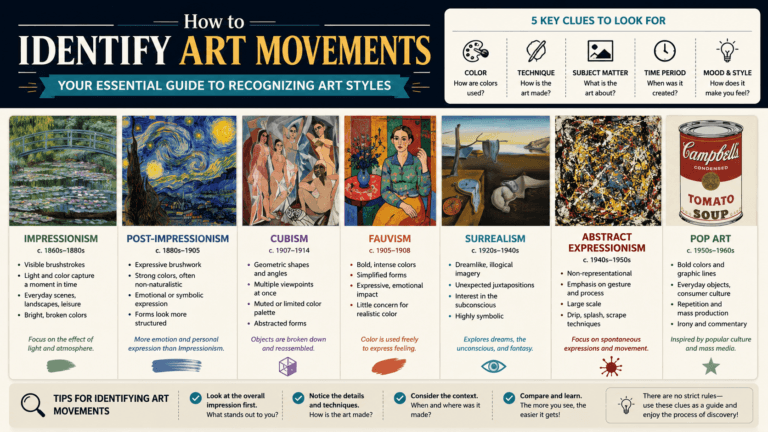 How to Identify Art Movements: Your Essential Guide to Recognizing Art Styles 4 infographic : Identify art movements: your essential guide banner