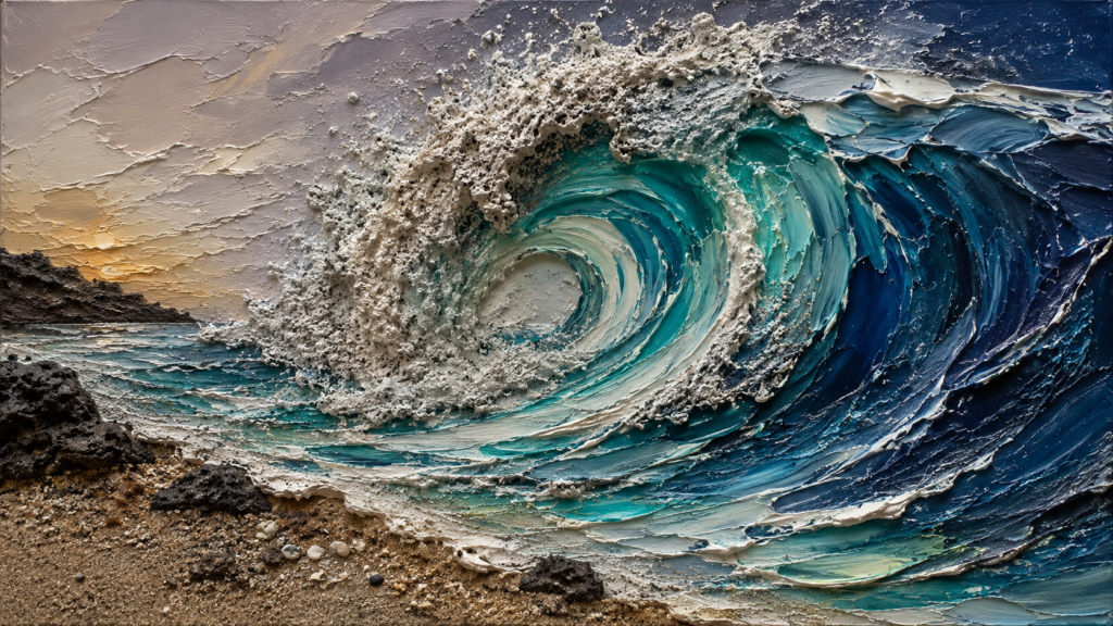 Mastering Palette Knife Painting: A Beginner's Guide to Impasto and Texture 6 A mixed media artwork combining rough pumice gel, sand, and thick palette knife strokes