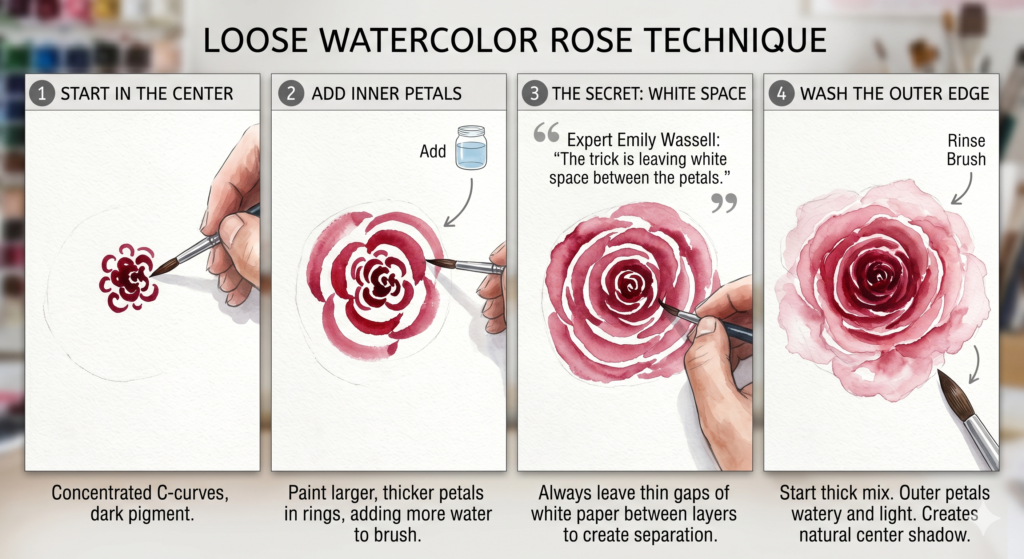 How to Paint Roses in Watercolor: A Step-by-Step Beginner's Guide 3 Paint a Loose Watercolor Rose