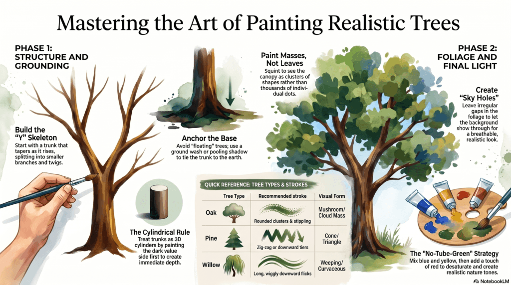 painting realistic trees infographic