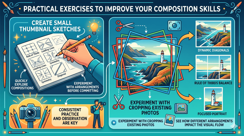 Practical Exercises to Improve Your Composition Skills infographic
