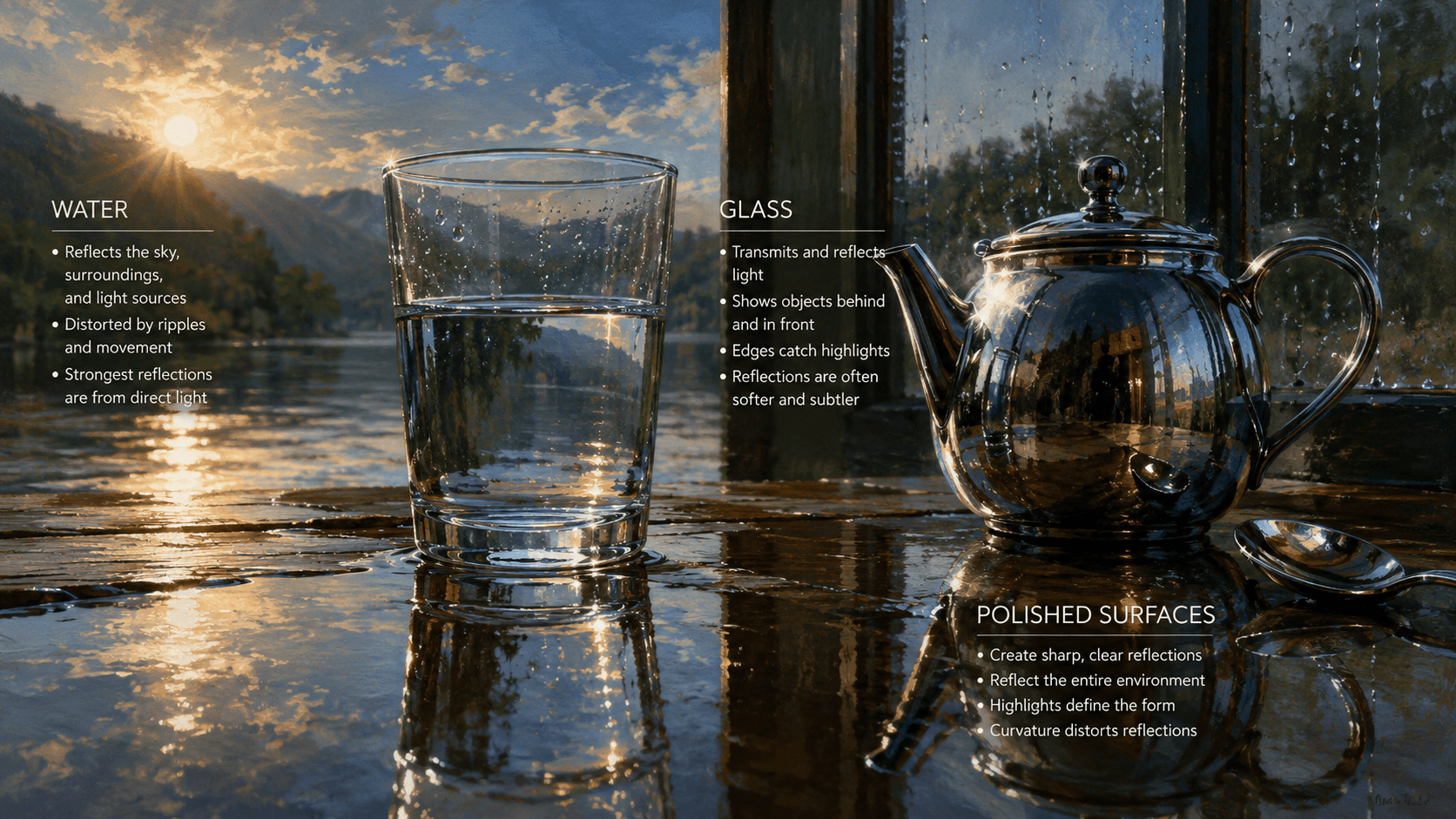 Reflections and light in still life banner