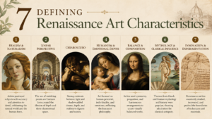 Banner Renaissance art characteristics infographic