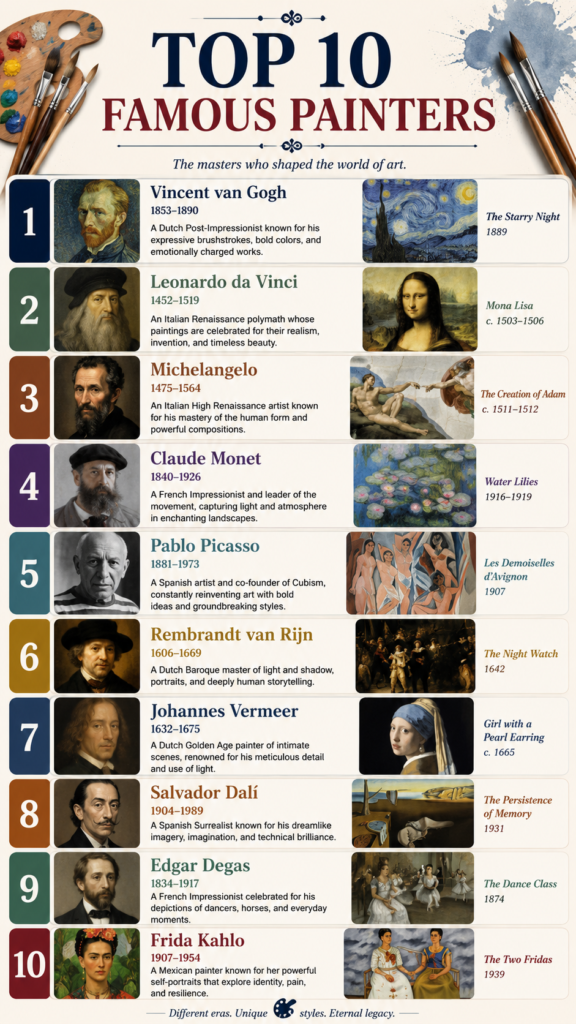 top 10 famous painters infographic