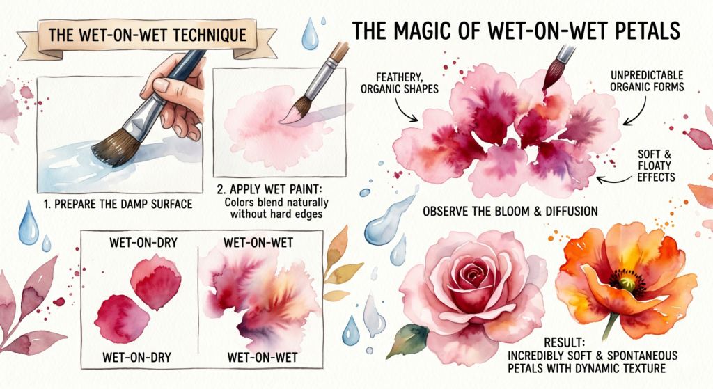 How to Paint Roses in Watercolor: A Step-by-Step Beginner's Guide 4 Wet-on-Wet Petals infographic