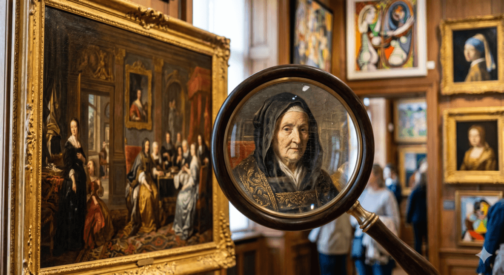 How to Identify Art Movements: Your Essential Guide to Recognizing Art Styles 3 Identify Art Movements: magnifying glass hovering over a classical painting