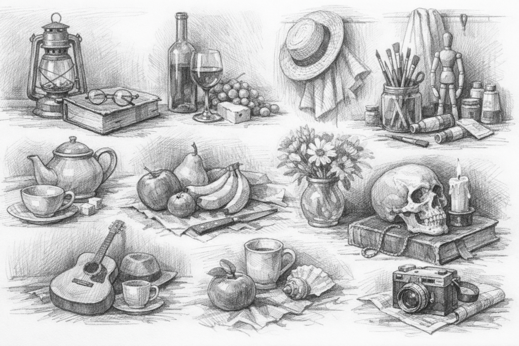 still life drawing ideas banner
